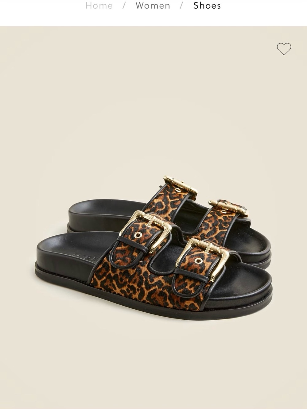 J. Crew Leopard-Print Double Buckle Slide Sandals with Gold Hardware